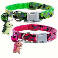 Adjustable Leopard Camouflage Pet Collar Soft Padded Cat Dog Collar with Bell Dinosaur for Cats Kittens Puppies Pet Accessories