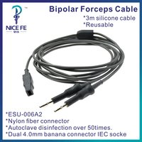 ESU-006A2 Wiederverwendbare Bipolare Zangenkabel mit Doppel-4,0-mm-Bananenstecker, IEC-Buchse, Beliebter Nylonfaser-Stecker, 3m Silikonkabel