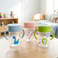 300ml 360-Degree PP Cartoon Baby Water Cup with Handle&Cover, Large Capacity Training Cup with Scale-Baby Learning Drinking Cup