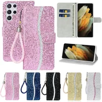 Wallet Flashing Powder Flip Leather Case For Samsung Galaxy S25 Edge S24 Ultra S23 Plus S22 S20 FE A16 A17 A26 A35 A36 A55 A56