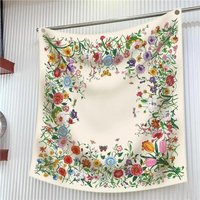 New 90cm Scarf Flower Printing Women's Twill Square Travel Decoration Shawl Sunscreen Fashion and Elegance Spring Autumn