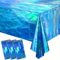 1 Pcs Iridescent Waves Tablecloths - 54x108 Inch Ocean Blue Tablecloth, For Under The Sea, Beach, Surf & Pool Party Decoration