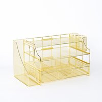 Rose Gold Multifunctional Desktop File Storage Rack Pull-out Iron Hollow Grid Shelf Space Saving Load-bear Frame Organization