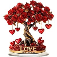 Love Rose Tree Decorative Valentine'S Day Ornament Acrylic Stand Romantic 2d Flat Acrylic For Bedroom Living Room Desktop