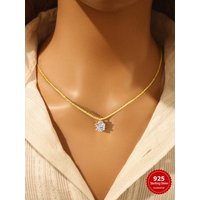 925 Sterling Silver Gorgeous Shiny Round Zirconia Pendant Necklace For Women Engagement Wedding Luxury High Quality Fine Jewelry