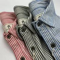 Japanese Retro Youth Workwear Shirt Fashion Colours Striped Men's Loose Long Sleeved Shirt Square Collar Wear Resistance Coat