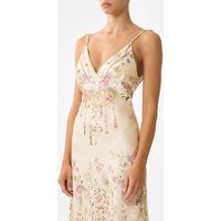 2026 Women Floral Print Slim Maxi Dress Heavy Beaded V-Neck Sleeveless High Waist Backless Casual Female Robe