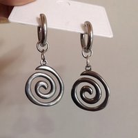 Ethnic Silver Color Metal Round Earrings Personality Retro Geometry Make Old Spiral Dangle Earrings for Women Accessories