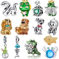 S925 Cute Enamel Inlay Frog Prince Pet Dog Charms Gem Heart Turtle 3D Sculpted Dog Crocodile Guitar Crab Fish Monkey Beads