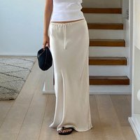 New In 2026 Women's Spring Summer Solid Color Satin Long Skirt High Waist Lace-up Trendy Elegant Faldas Female Beach Maxi Skirts