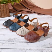 Size 36-43 Summer New Plus-Size Women's Sandals, Chunky Heel, Casual Closed-Toe, Breathable and Lightweight, Buckle Sandals