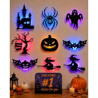 LED-Leuchtende Halloween-Hängekugeln mit Geist, Spinnennetz und Fledermaus-Ornamenten, Halloween-Party-Horror-Requisiten, Innen- und Außendekoration, Geschenke