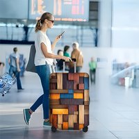 1-piece abstract wood block woven Yi luggage cover for suitcases measuring 18 – 32 inches; a vibrant, dustproof and resilient