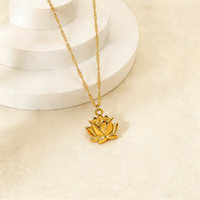 Lotus Shaped Design Stainless Steel Pendant Necklace, 18K Gold-Plated Waterproof Color Preservation High-End Jewelry Accessory