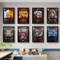 One Piece Character Wanted Poster Full Set Wall Art Living Room Huguan Esports Room Background Decoration Holiday Gift