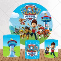 Boys Paw Patrol Birthday Party Round Backdrop Ryder Dogs Marshall Rubble Chase Circle Backgrounds Lookout Tower Plinth Covers