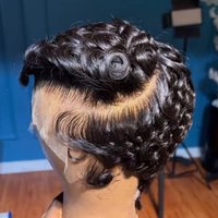 Short Pixie Cut Wigs 13x4 Brazilian Remy Deep Wave Curly Pixie Cut Wig 8Inchs Pre Plucked Hairline Wavy Style Human Hair 100%