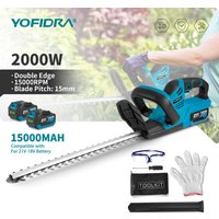 YOFIDRA 2000W Electric Hedge Trimmer 15000RPM Lawn Mower Garden Landscaping Hedge Pruner Trimmer Tool For Makita 21V Battery Pin