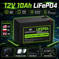 Dreamdash 12V 10Ah LiFePO4 Akku 128Wh Wiederaufladbare Lithium-Eisenphosphat-Batterie mit integriertem BMS F2-Anschluss für Wohnmobile, Golfcarts, Solaranlagen, USV, Toröffner, Notbeleuchtung,