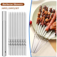 10/20Pcs Stainless Steel Barbecue Skewer Reusable Flat BBQ Needle Stick Barbecue Tools for Outdoor Camping Party Accessories