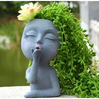 Gardening Creative Doll Resin Ornaments Succulent Flower Pot Green Plant Human Head Shape Flower Pot
