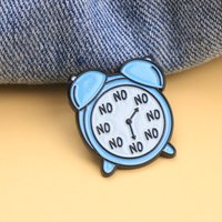 NO Slogan Alarm Clock Enamel Pin - Cartoon Punk Lapel Badge for Backpack DIY Gift