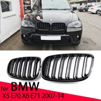 Grille de Calandre Avant Brillante à Double Lamelle pour Voiture, 2 Lignes, Accessoire pour BMW X5 E70 2007-2013 X6 E71 E72 2008-2014, Nouveau Look