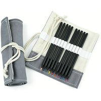 Handmade Canvas 12 Slot Roll Up Pencil Case, Artist Brush Roll Organizer for Colored Pencils Portable Travel Art Storage Bag