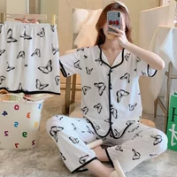 Summer Homewear Ladies Short-sleeved Three-piece Pajamas Women Homewear Loose Loungewear Ins Style Four Seasons Women Pajamas