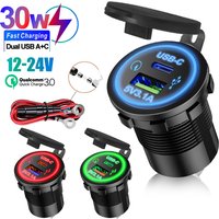 USB-C Dual USB Fast Charging Type-c Socket 12V to 5V 12-24V Charger Motorcycle Dual Connector Charger Adapter Outlet Power