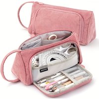 1pc Pink triangular corduroy pencil case,Case Large Capacity Simple Pencil Case, Multifunctional Student Stationery Storage Bag