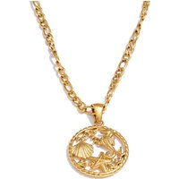 Yhpup Ocean Style Shell Starfish Round Pendant Necklace 18K Golden Plated Stainless Steel Trendy Holiday Beach Jewellery