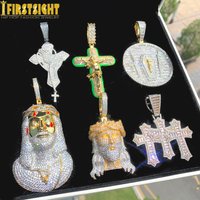 Iced Out Religious Jesus Head Pendant Necklace Gold Color Bling CZ 5A Zircon Faith Cross Charm Men's Hip Hop Jewelry