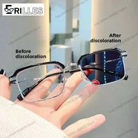 Lichtempfindliche farbwechselnde Brille High Definition Augenbrauen Herren Anti-Blaulicht Explosion Lesebrille Metall Mode