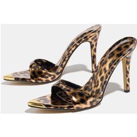 Sexy Leopard Peep Toe Women Heeled Slippers 2026 New Pointed Toe Slides Ladies Vacation Fashion Designer Mules Sandals Female