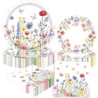60PCS Wildflower Party Supplies Floral Paper Plates and Napkins Tea Party Decortation Floral Baby Shower Birthday Wedding Bridal