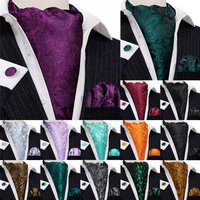 Barry.Wang Jacqaurd Silk Men Ascot Cravat Tie Floral Paisley For Male with Hanky Cufflinks 60 Colors Wedding Party Events Gift