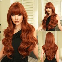 NAMM Long Wavy Orange Wig For Women Elegant Fluffy Wavy Wigs Silk Synthetic Heat-Resistant Fiber Hairpiece For Daily Wear