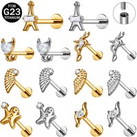 F136 Titanium CZ Zirconia Earrings iffel Tower Wing Gingerbread Man Nose Piercing Y2K Punk Nose Piercing Body Jewelry Unisex
