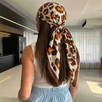 90cm Luxury Brand 2026 Leopard Print Square Silk Scarf for Women Hijab Hair Bands Neckerchief Female Satin Shawl Ribbon Headband