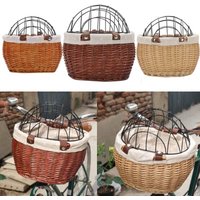 Bicycle Front Basket Rattan Handwoven Woven Handlebar Pets Dog Baskets For Bikes Outdoor Camping Bicycle Accessories