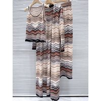 High-End Version Long Sleeve Open Cardigan Strap Vest Straight Leg Pants Three-Piece Set Fashionable Wave Pattern Women's Wear