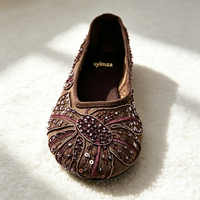 Mesh Embroidered Ballet Flats Women Luxury Sequin Detail Mary Jane Shoes Comfortable Women's Sneaker Brown Luxury Designer Flats