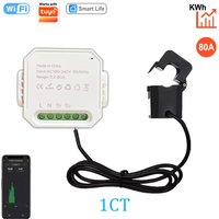 WIFI Smart Energy Meter AC100-240V 1CT Clamp Tuya App Control 80A Power Monitor Electricity Statistics 50/60Hz Intelligent Life