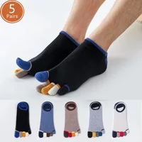5 Pairs Summer Man Toe No Show Socks Invisible Shallow Mouth Thin Sweat-Absorbing Breathable Cool Five Finger Boat Socks Ankle