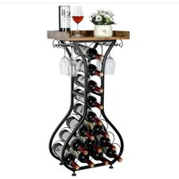 Wine Rack Freestanding Floor Mini Bar Table Wine Holder Stand Liquor Cabinet with Glass Holder Wine Wood Tabletop for Home Bar