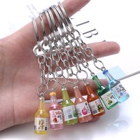 Korea Fashion Glass Drink Bottle Keychain Simulation Resin Bottle Trinket Women Keyring Spring Ring Jewelry Pendant Gift Souveni