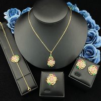 JRH Daily Wear Gold Plated Copper Women Jewelry Set Bracelet Ring Necklace Earrings 4pcs Light Luxury Fashion Accessories