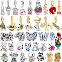 Original 925 Sterling Silver Charm Animal Series Butterfly Fish Dog Rabbit Bead Necklace for Women's DIY Bracelet Jewelry Gift