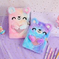 Cute Bear Plush Notebook with Lock Random Color Journal Notebook Gift for Writing Drawing Students Girls Secret Diary School